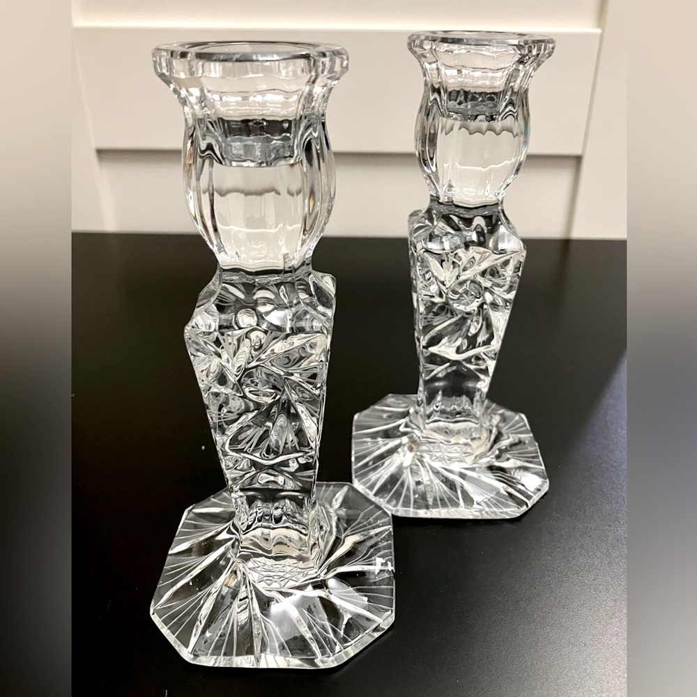 The Irena Collection 24% Lead Cut Crystal Candle Sticks Made in Poland Set of 2